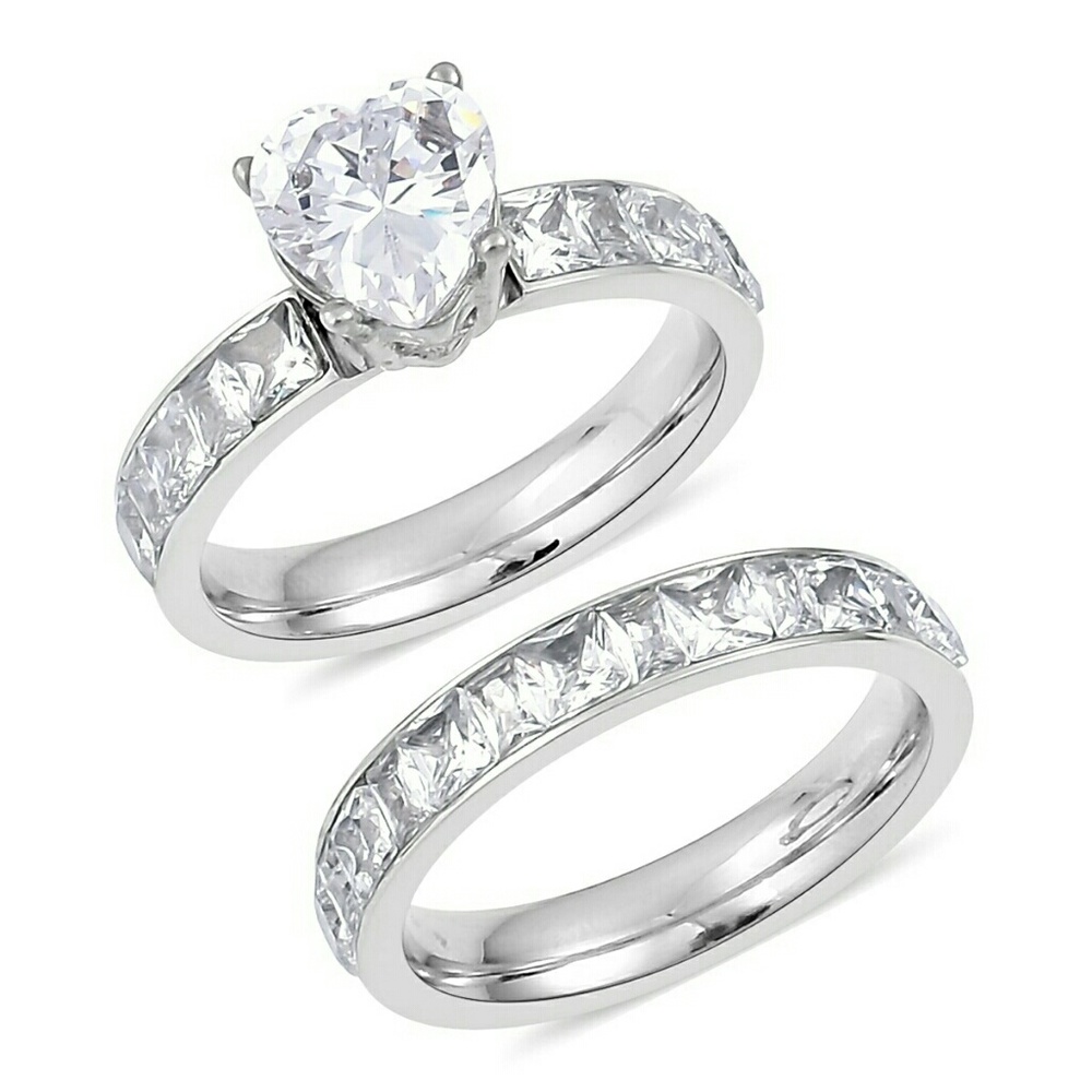 Set of 2 Diamond Stainless Steel wedding rings